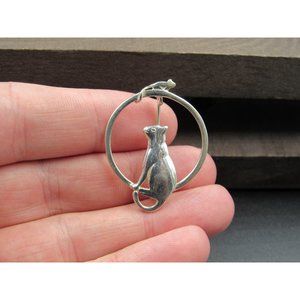 Sterling Silver Kitty Cat Circle Pin Brooch